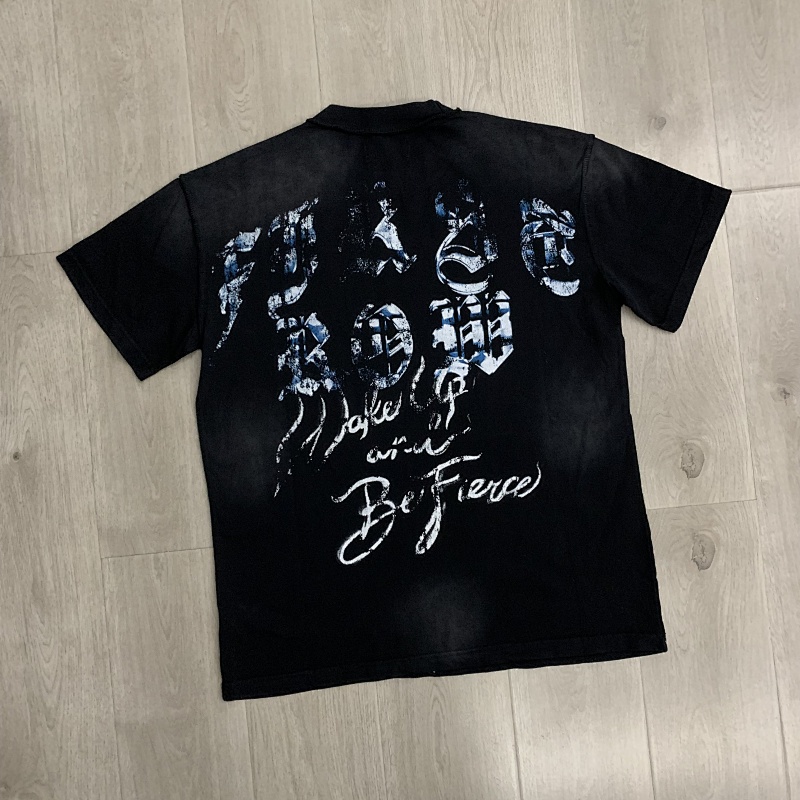 F103# P63 FIRST ROW WAKE UP AND BE FIERCE FLAME APPLIQUE TEE火焰时尚潮牌短袖