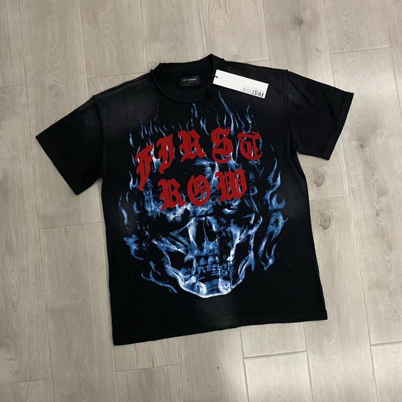 F103# P63 FIRST ROW WAKE UP AND BE FIERCE FLAME APPLIQUE TEE火焰时尚潮牌短袖