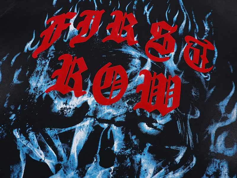 F103# P63 FIRST ROW WAKE UP AND BE FIERCE FLAME APPLIQUE TEE火焰时尚潮牌短袖