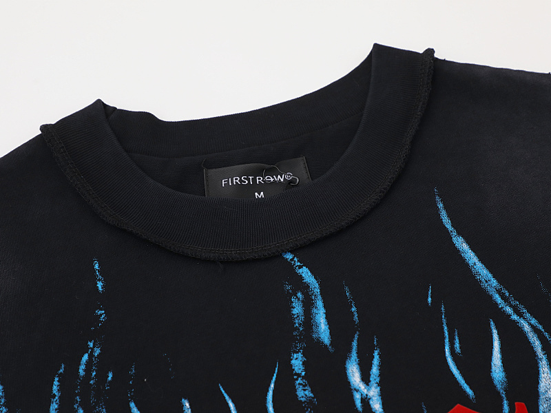 F103# P63 FIRST ROW WAKE UP AND BE FIERCE FLAME APPLIQUE TEE火焰时尚潮牌短袖