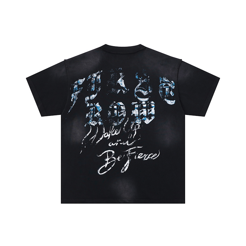 F103# P63 FIRST ROW WAKE UP AND BE FIERCE FLAME APPLIQUE TEE火焰时尚潮牌短袖