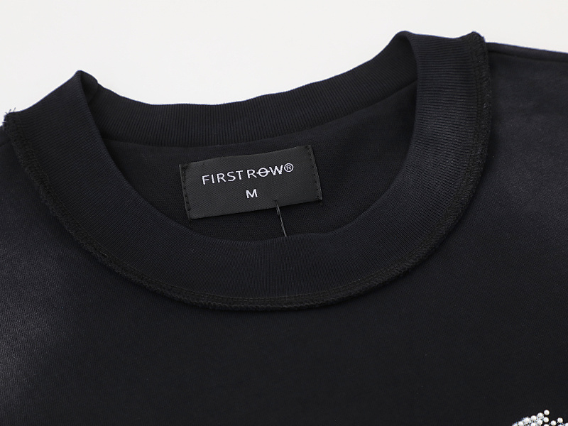 F102# P63 FIRST ROW WAKE UP AND BE FIERCE FLAME TEE烫钻洗水做旧短袖T恤