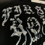 F102# P63 FIRST ROW WAKE UP AND BE FIERCE FLAME TEE烫钻洗水做旧短袖T恤
