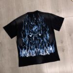 F102# P63 FIRST ROW WAKE UP AND BE FIERCE FLAME TEE烫钻洗水做旧短袖T恤