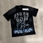 F102# P63 FIRST ROW WAKE UP AND BE FIERCE FLAME TEE烫钻洗水做旧短袖T恤