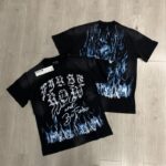 F102# P63 FIRST ROW WAKE UP AND BE FIERCE FLAME TEE烫钻洗水做旧短袖T恤
