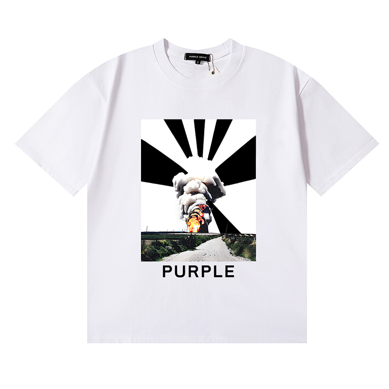 编号3072，Purple Brand反战主题蘑菇云印花高品质双纱纯棉休闲短袖T恤男女