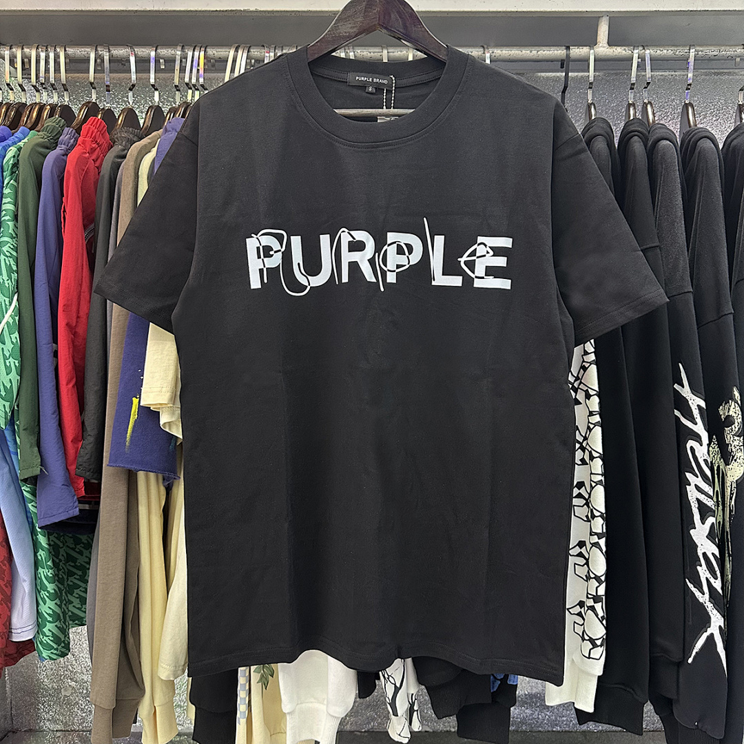 编号3001，新晋潮牌purple brand简单纯色heavy logo印花高克重双纱纯棉短袖T恤男女