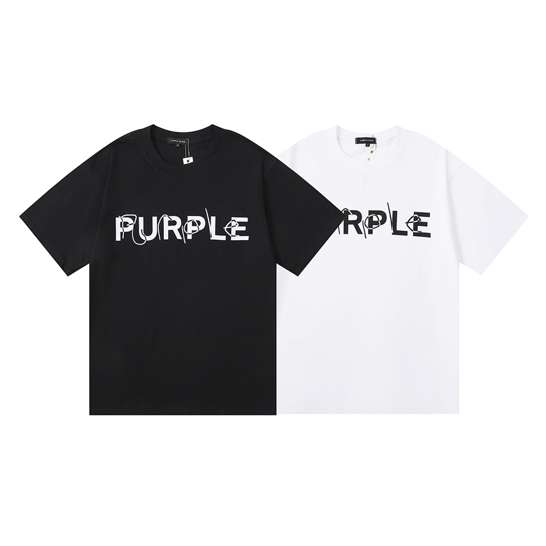 编号3001，新晋潮牌purple brand简单纯色heavy logo印花高克重双纱纯棉短袖T恤男女