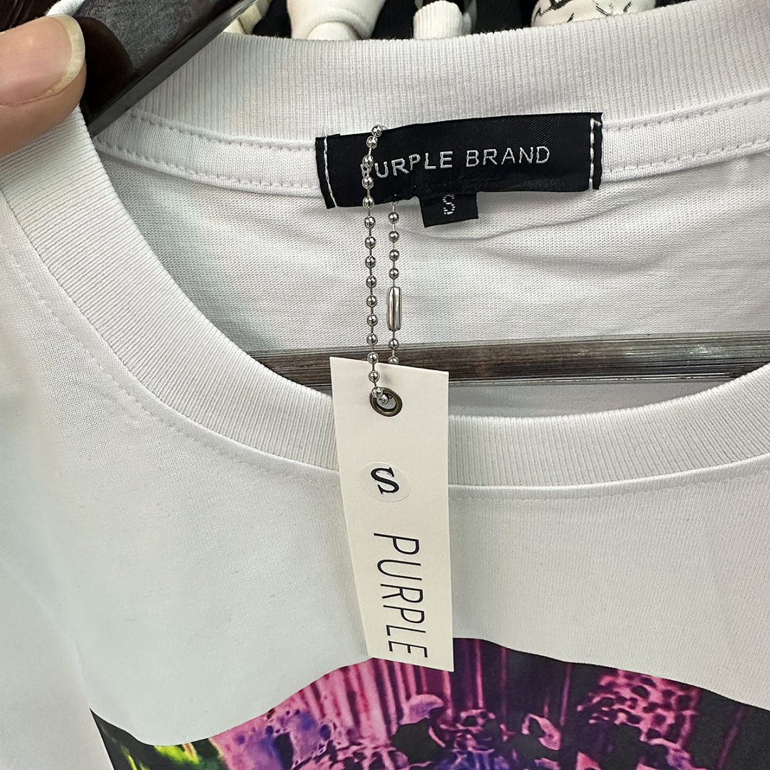 编号3002，欧美街头潮牌purple brand紫色抽象元素印花高品质纯棉休闲短袖T恤男女