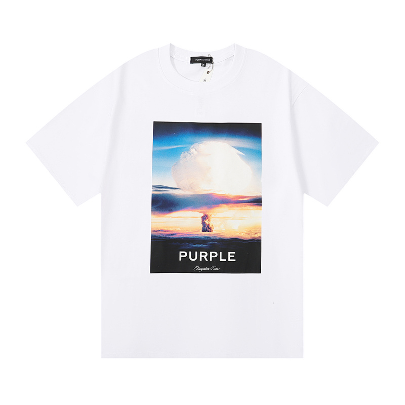 编号3005，美式潮牌purple brand蘑菇云朵印花高克重双纱宽松休闲短袖T恤男女