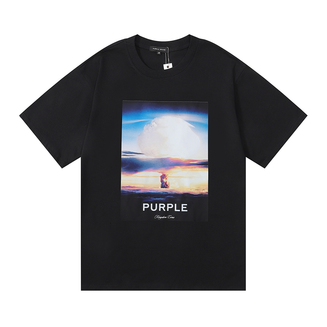 编号3005，美式潮牌purple brand蘑菇云朵印花高克重双纱宽松休闲短袖T恤男女