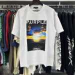 编号3007，美式潮牌purple brand海上日出印花高品质纯棉休闲街头短袖T恤男女