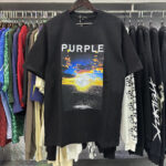 编号3007，美式潮牌purple brand海上日出印花高品质纯棉休闲街头短袖T恤男女