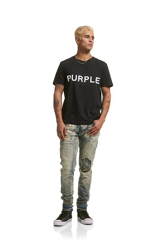 编号3012，美式高街潮牌Purple Brand经典款宽松休闲双纱纯棉短袖T恤男女