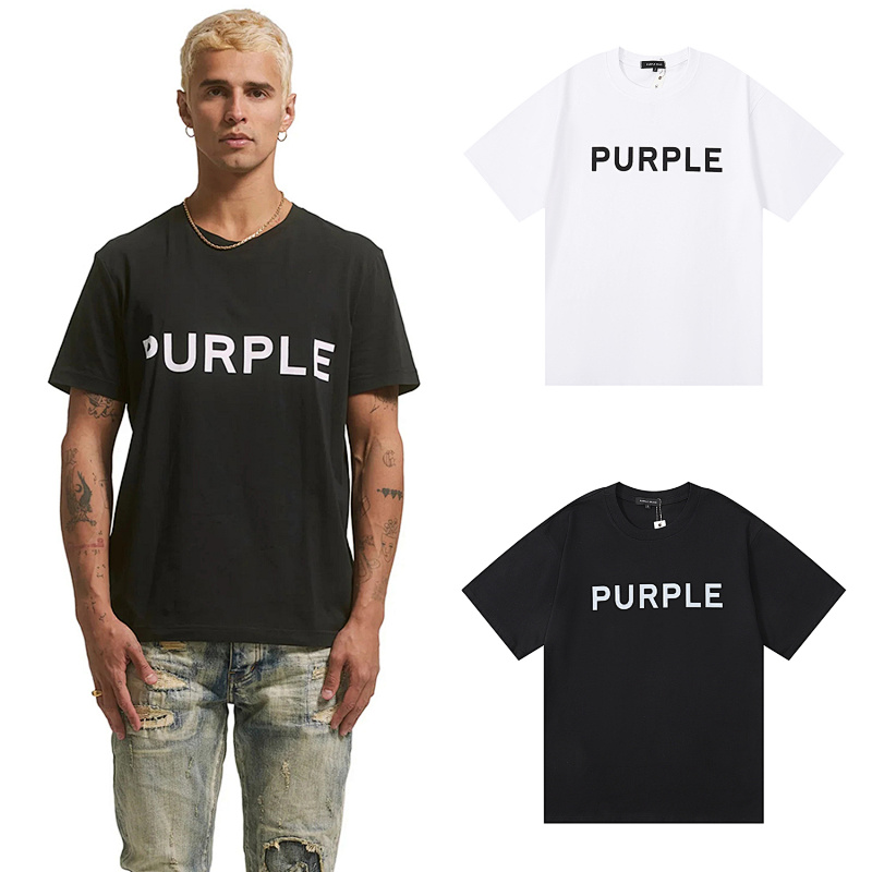 编号3012，美式高街潮牌Purple Brand经典款宽松休闲双纱纯棉短袖T恤男女