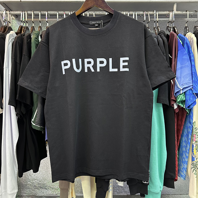 编号3012，美式高街潮牌Purple Brand经典款宽松休闲双纱纯棉短袖T恤男女