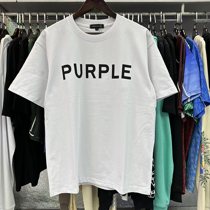 编号3012，美式高街潮牌Purple Brand经典款宽松休闲双纱纯棉短袖T恤男女