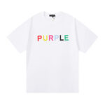 编号3013，外贸美潮Purple Brand经典Logo彩色图案双纱纯棉休闲短袖T恤男女