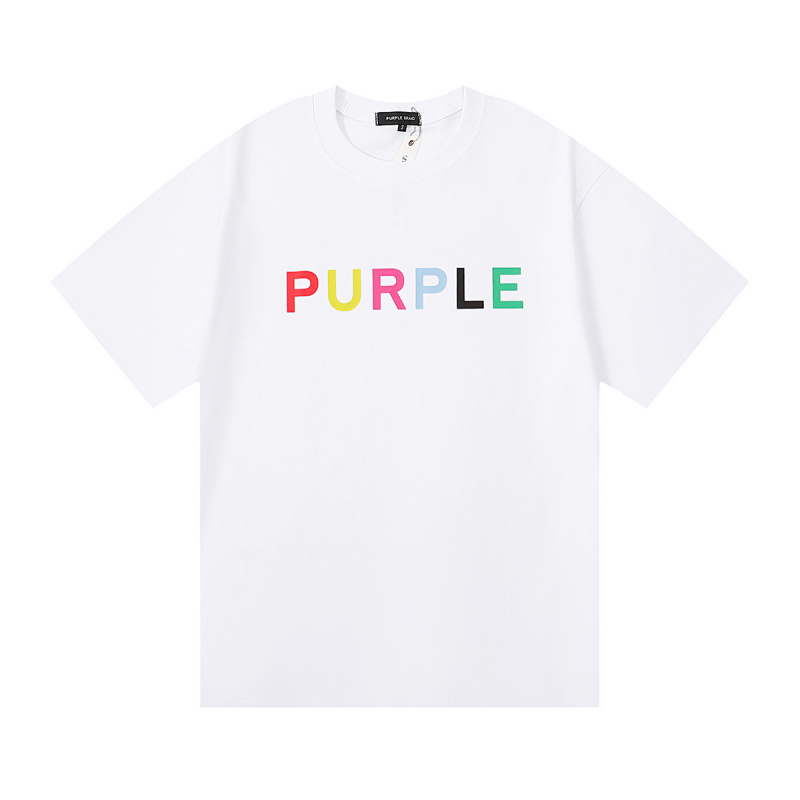 编号3013，外贸美潮Purple Brand经典Logo彩色图案双纱纯棉休闲短袖T恤男女