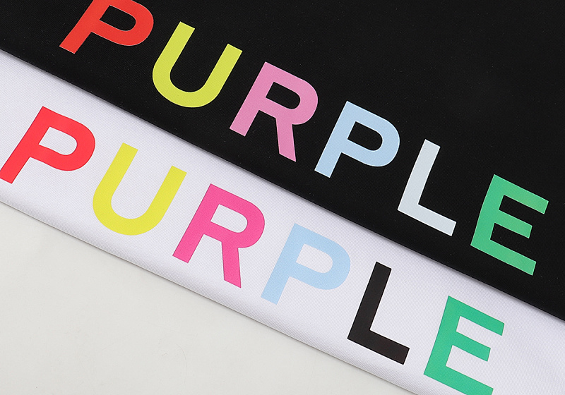 编号3013，外贸美潮Purple Brand经典Logo彩色图案双纱纯棉休闲短袖T恤男女