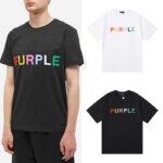 编号3013，外贸美潮Purple Brand经典Logo彩色图案双纱纯棉休闲短袖T恤男女