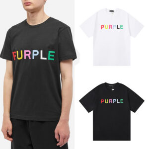 编号3013，外贸美潮Purple Brand经典Logo彩色图案双纱纯棉休闲短袖T恤男女