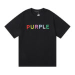 编号3013，外贸美潮Purple Brand经典Logo彩色图案双纱纯棉休闲短袖T恤男女