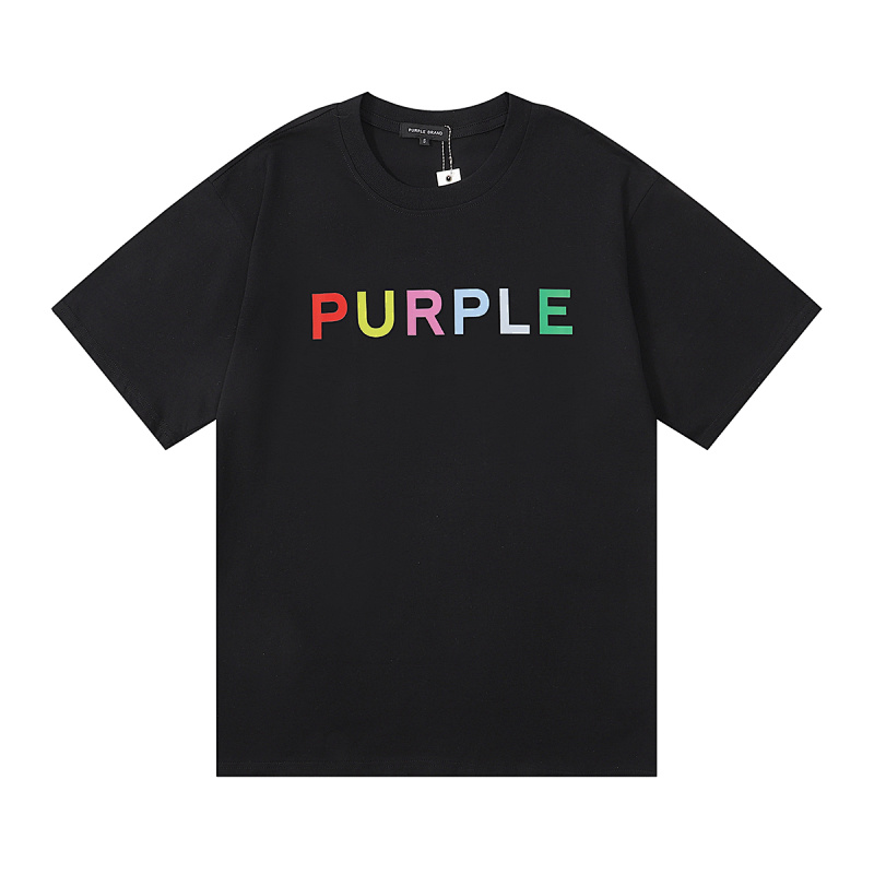 编号3013，外贸美潮Purple Brand经典Logo彩色图案双纱纯棉休闲短袖T恤男女