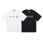 编号3013，外贸美潮Purple Brand经典Logo彩色图案双纱纯棉休闲短袖T恤男女