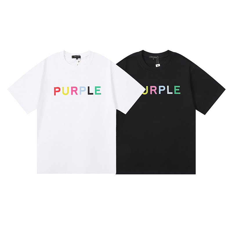 编号3013，外贸美潮Purple Brand经典Logo彩色图案双纱纯棉休闲短袖T恤男女