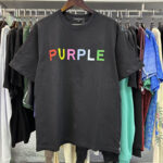 编号3013，外贸美潮Purple Brand经典Logo彩色图案双纱纯棉休闲短袖T恤男女
