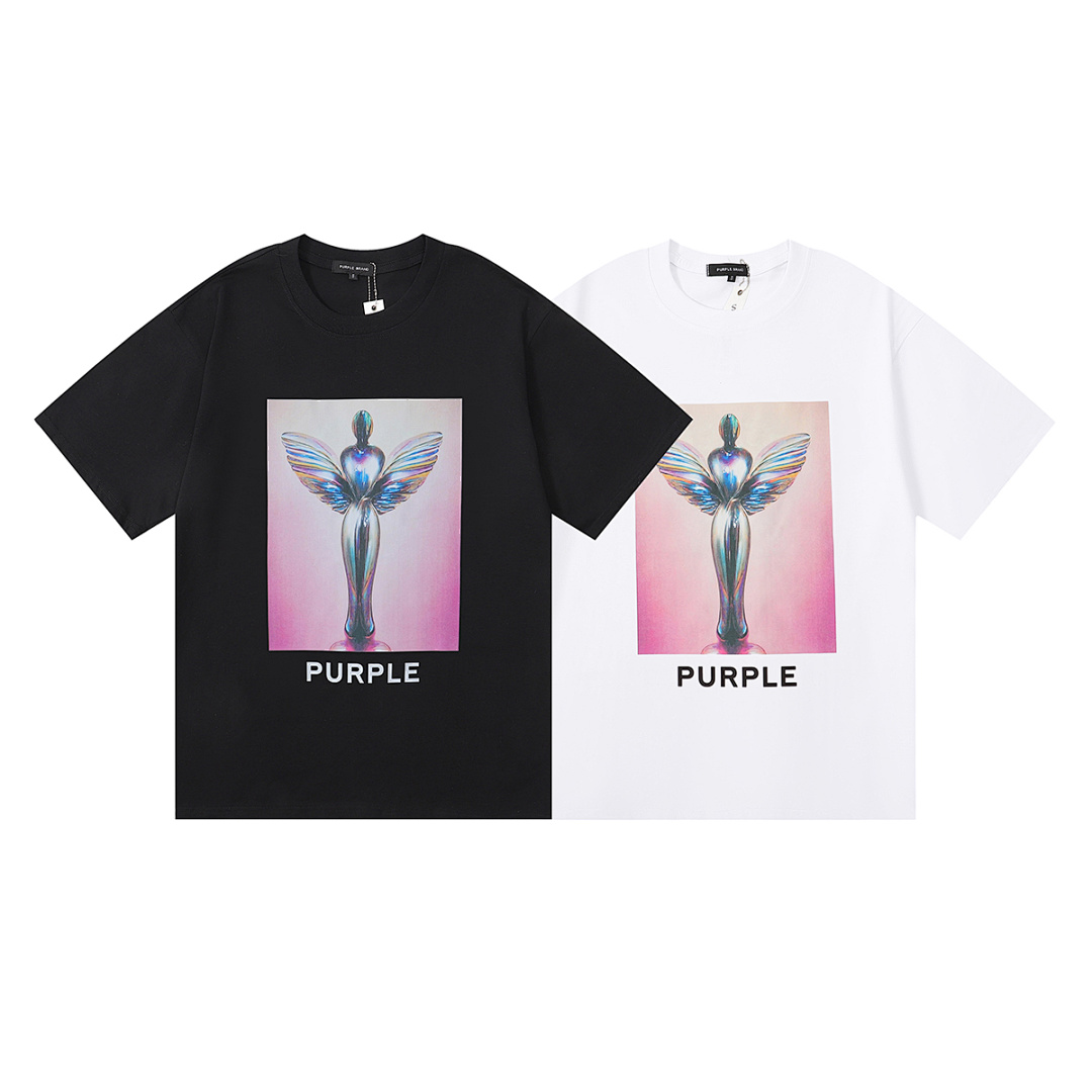 编号3015，美式潮牌Purple Brand自由女神奖杯Award印花双纱纯棉短袖T恤男女