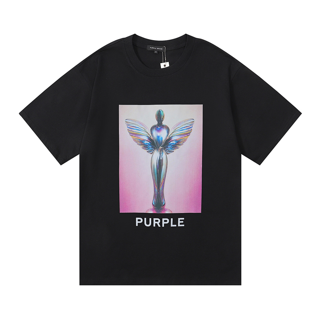 编号3015，美式潮牌Purple Brand自由女神奖杯Award印花双纱纯棉短袖T恤男女