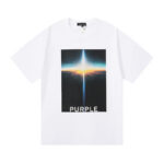 编号3017，美式潮牌Purple Brand云海日出高清印花双纱纯棉休闲短袖T恤男女