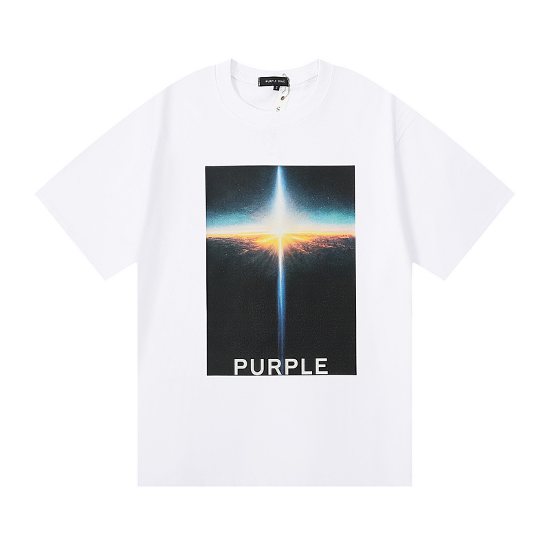 编号3017，美式潮牌Purple Brand云海日出高清印花双纱纯棉休闲短袖T恤男女