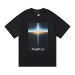 编号3017，美式潮牌Purple Brand云海日出高清印花双纱纯棉休闲短袖T恤男女