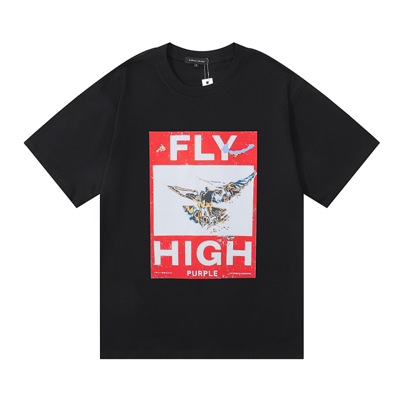 编号3018，美式潮牌Purple Brand FLY HIGH印花高品质双纱纯棉休闲短袖T恤男女