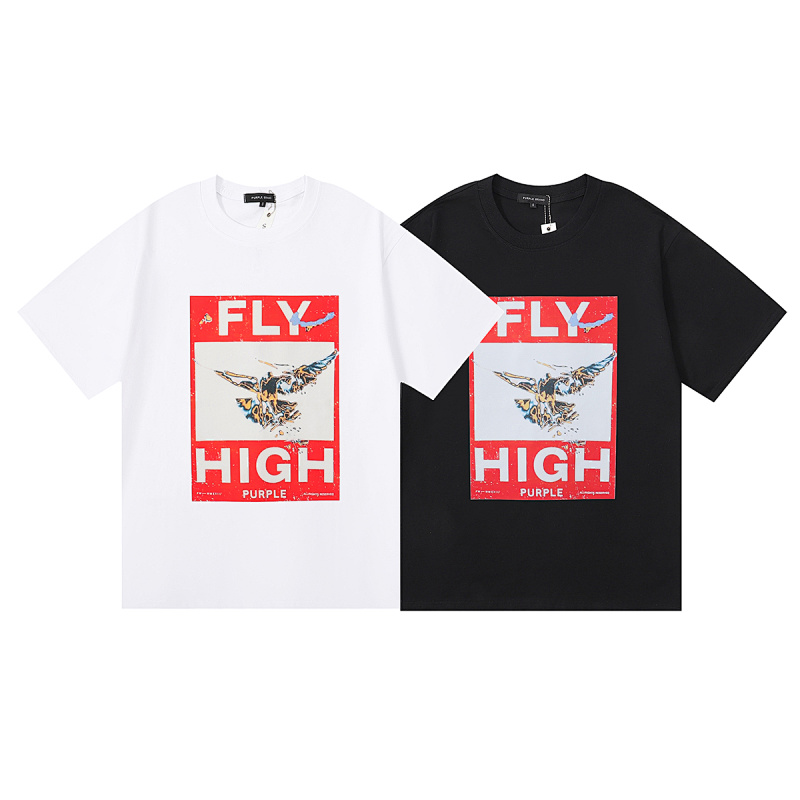 编号3018，美式潮牌Purple Brand FLY HIGH印花高品质双纱纯棉休闲短袖T恤男女