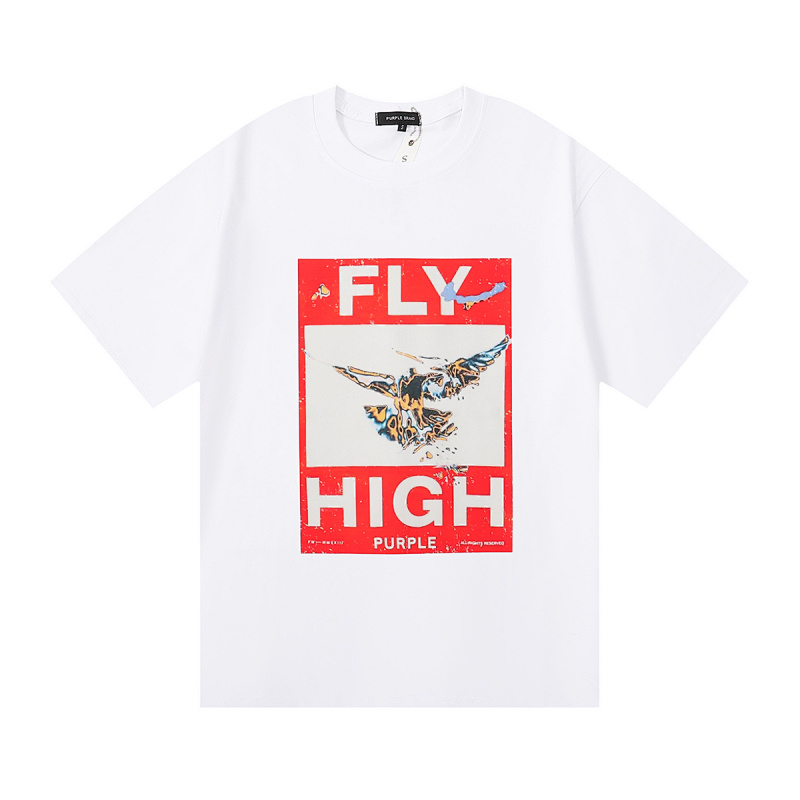编号3018，美式潮牌Purple Brand FLY HIGH印花高品质双纱纯棉休闲短袖T恤男女