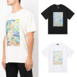 编号3019，美潮Purple Brand山水画抽象油画高品质双纱纯棉休闲短袖T恤男女