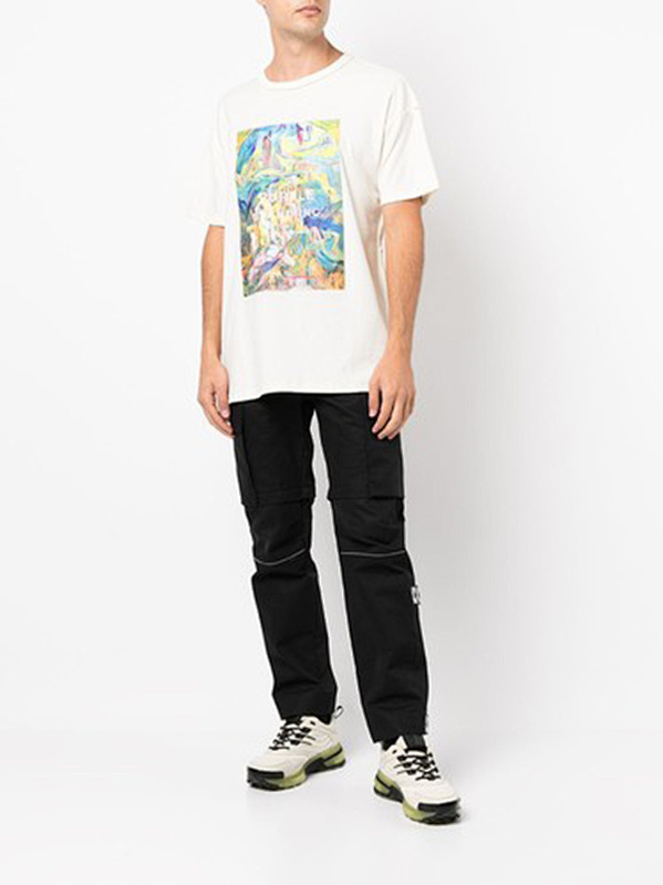 编号3019，美潮Purple Brand山水画抽象油画高品质双纱纯棉休闲短袖T恤男女