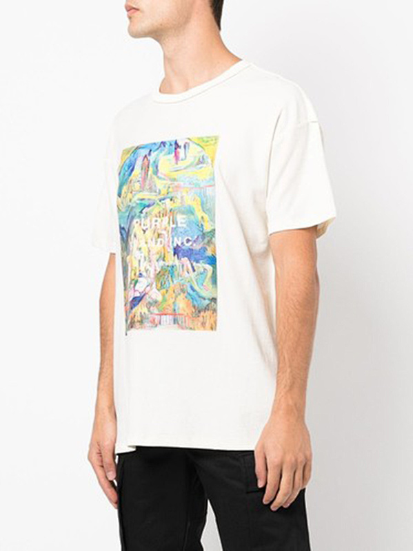 编号3019，美潮Purple Brand山水画抽象油画高品质双纱纯棉休闲短袖T恤男女