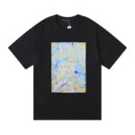 编号3019，美潮Purple Brand山水画抽象油画高品质双纱纯棉休闲短袖T恤男女