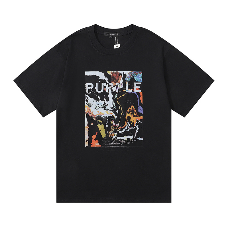 编号3021，外贸美潮Purple Brand梵高的画抽象图案印花双纱纯棉短袖T恤男女