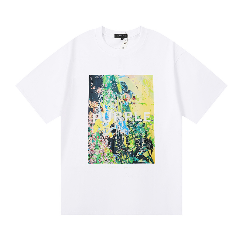 编号3022，2023新款美潮Purple Brand仙境般的地方Wonderland高清图案印花双纱纯棉短袖T恤男女