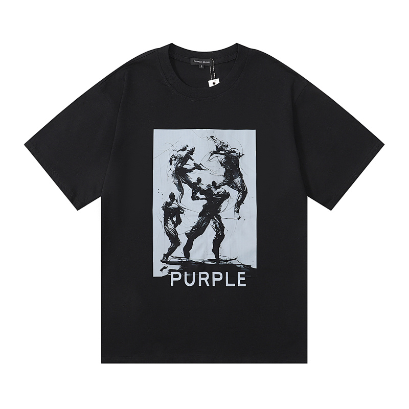 编号3023，美潮Purple Brand素描Fight图案高品质双纱纯棉休闲短袖T恤男女