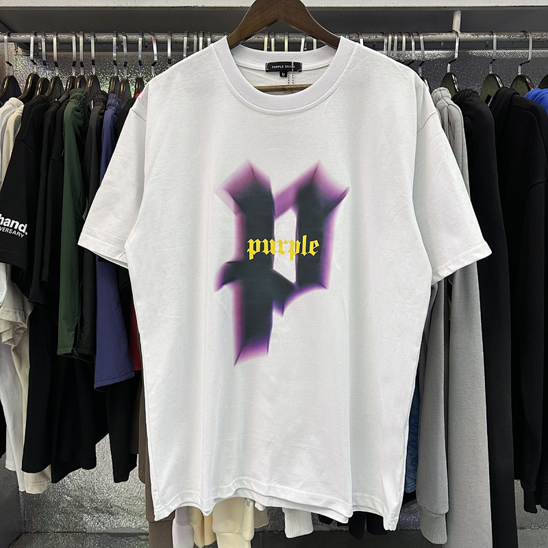 编号3027，美潮Purple Brand溶解渐变大P印花高品质双纱纯棉休闲短袖T恤男女