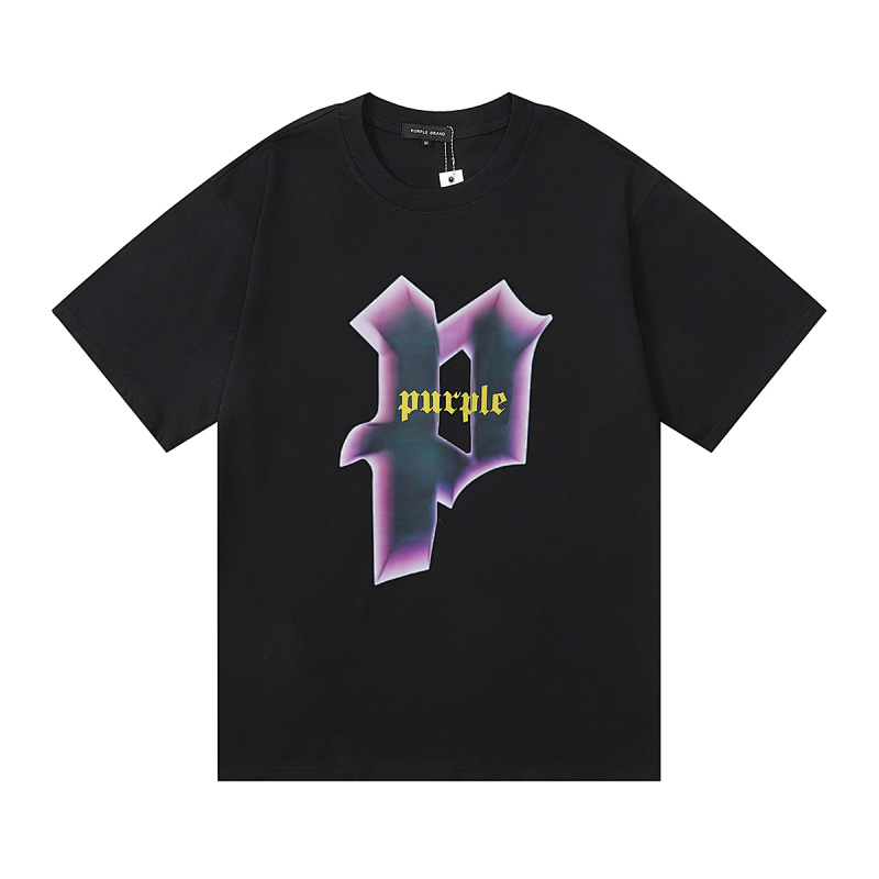 编号3027，美潮Purple Brand溶解渐变大P印花高品质双纱纯棉休闲短袖T恤男女