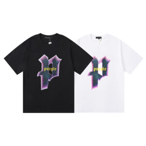 编号3027，美潮Purple Brand溶解渐变大P印花高品质双纱纯棉休闲短袖T恤男女